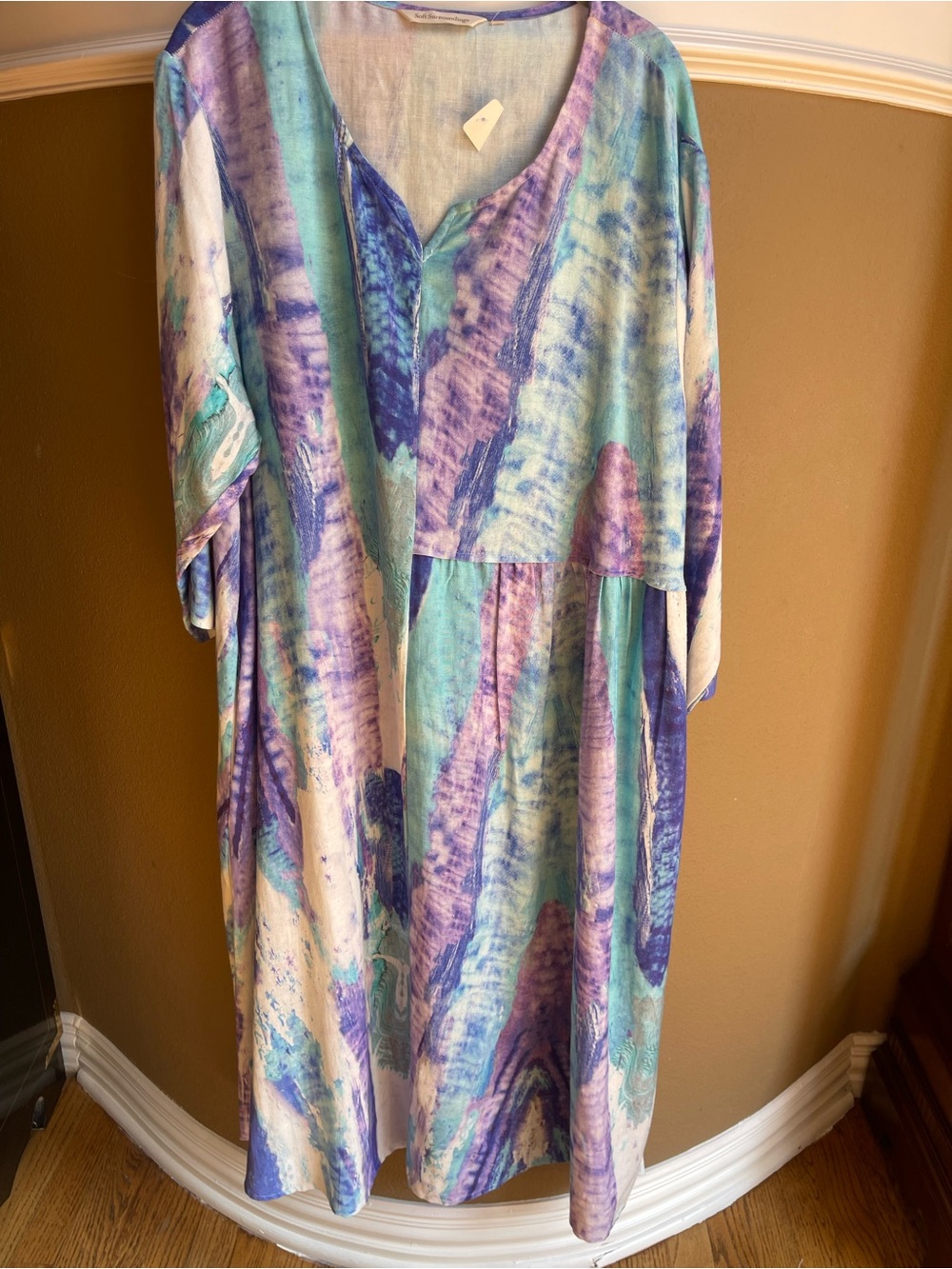 NWT Soft Surroundings XL Wearable Art Watercolor Linen Blend Midi Dress Pockets - Picture 2 of 8